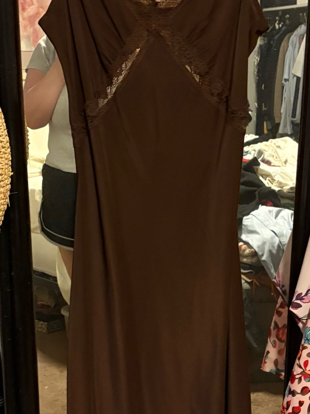 Reformation Provence Chocolate Brown Lace-Trim Slip Dress